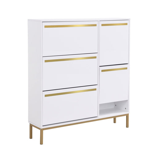 Schuhschrank mit 4 Klappen & Sitzhocker, 105 x 115,5 x 25 cm - YB - WF230459460W - 1 - Yorbay.de