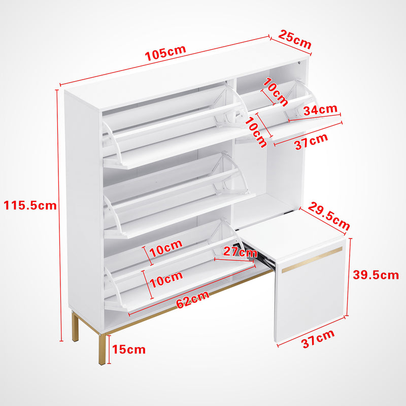 Schuhschrank mit Schuhwechselhocker und 3 Klappen, 105 x 115,5 x 25 cm - YB - WF230459460W - 3 - Yorbay.de