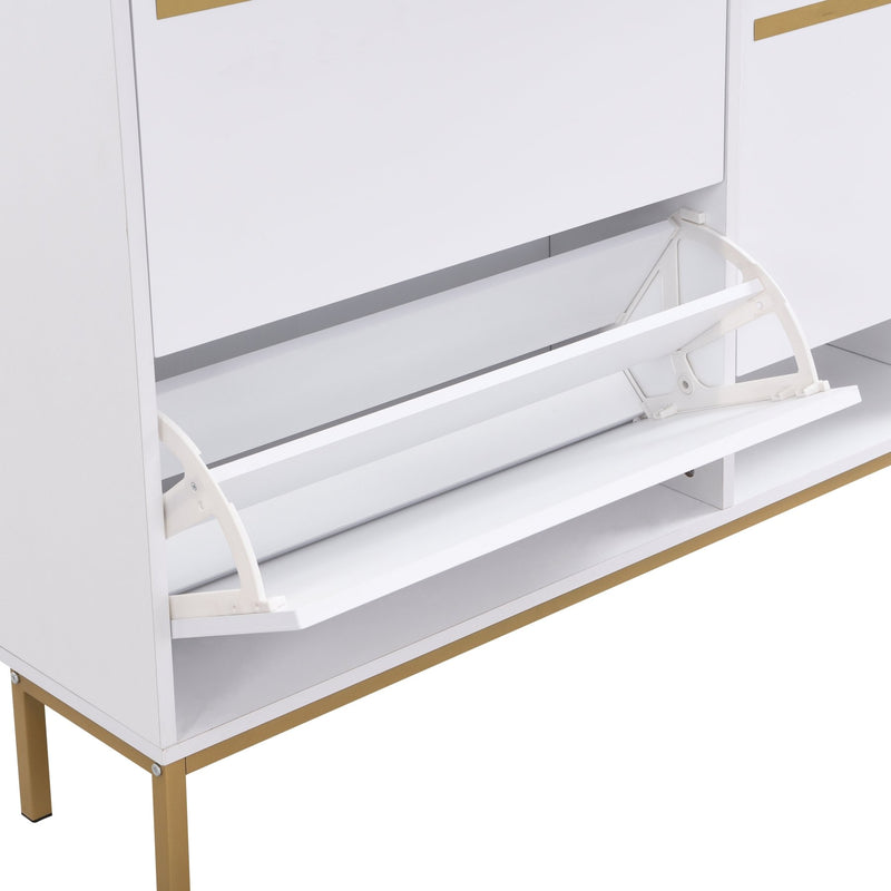 Schuhschrank mit Schuhwechselhocker und 3 Klappen, 105 x 115,5 x 25 cm - YB - WF230459460W - 4 - Yorbay.de