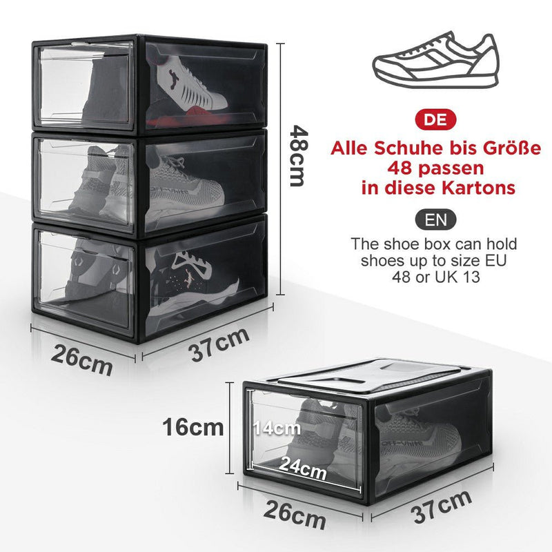 3er Set Schuhbox aus Kunststoff für Schuhe bis Größe 48, schwarz S —