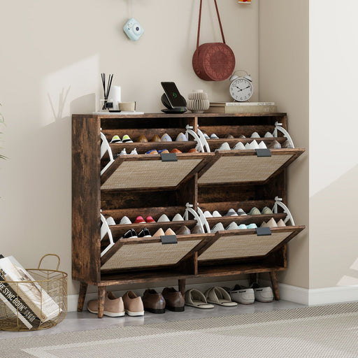 Schuhschrank mit 4 Klappen, 105 x 24 x 91 cm - YB - W1441P225490 - 2 - Yorbay.de