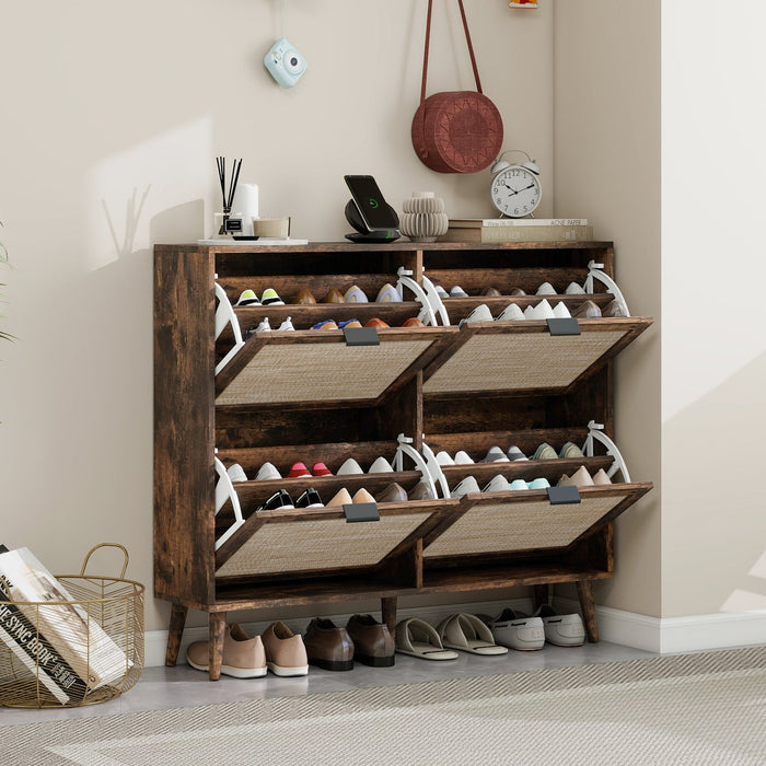 Schuhschrank mit 4 Klappen, 105 x 24 x 91 cm - YB - W1441P225490 - 2 - Yorbay.de