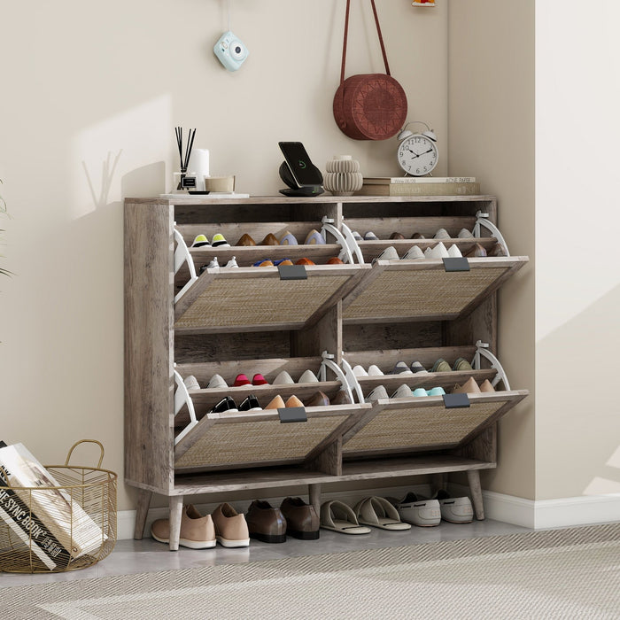 Schuhschrank mit 4 Klappen, 105 x 24 x 91 cm - YB - W1441P225493 - 8 - Yorbay.de