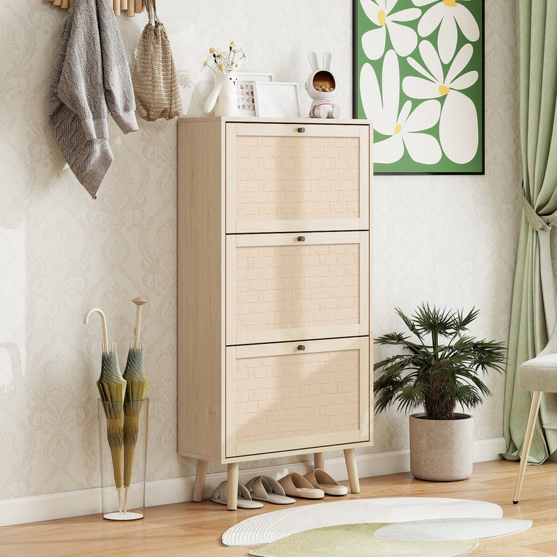 Schuhschrank mit 3 Ebenen & Streifendesign, 60 x 24 x 121 cm - YB - W1441P269070 - 2 - Yorbay.de