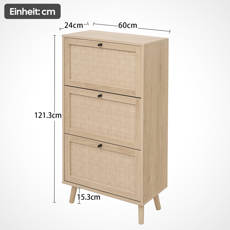 Schuhschrank mit 3 Ebenen & Streifendesign, 60 x 24 x 121 cm - YB - W1441P269070 - 3 - Yorbay.de