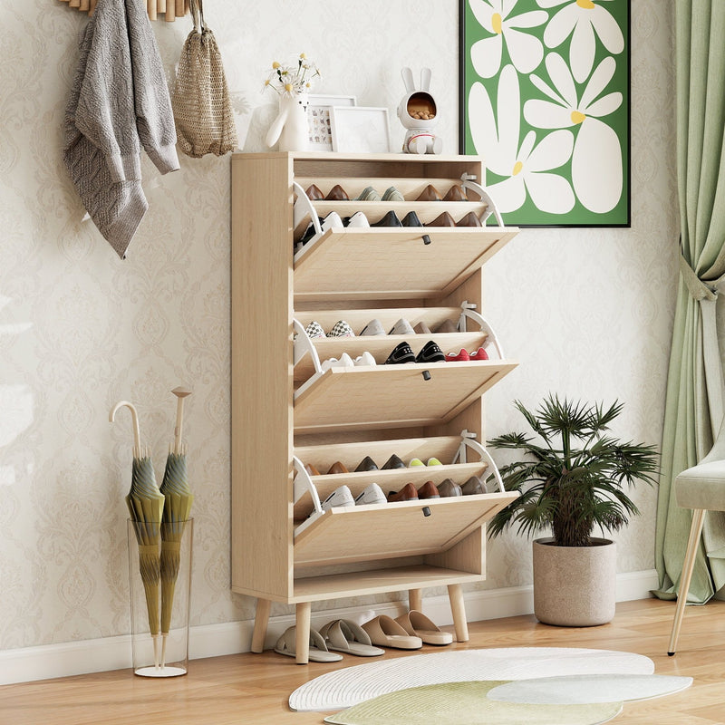 Schuhschrank mit 3 Ebenen & Streifendesign, 60 x 24 x 121 cm - YB - W1441P269070 - 5 - Yorbay.de