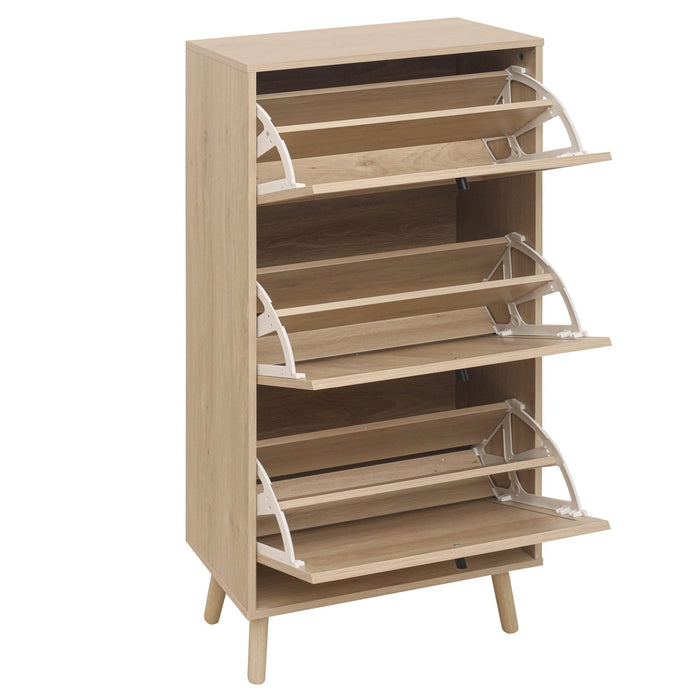 Schuhschrank mit 3 Ebenen & Streifendesign, 60 x 24 x 121 cm - YB - W1441P269070 - 7 - Yorbay.de