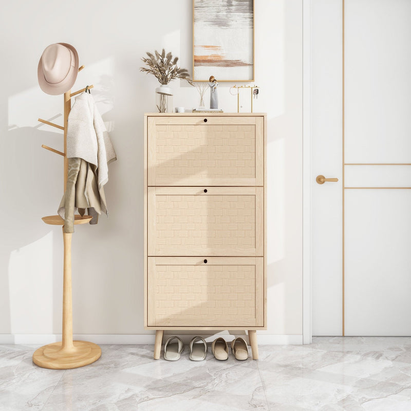 Schuhschrank mit 3 Ebenen & Streifendesign, 60 x 24 x 121 cm - YB - W1441P269070 - 9 - Yorbay.de