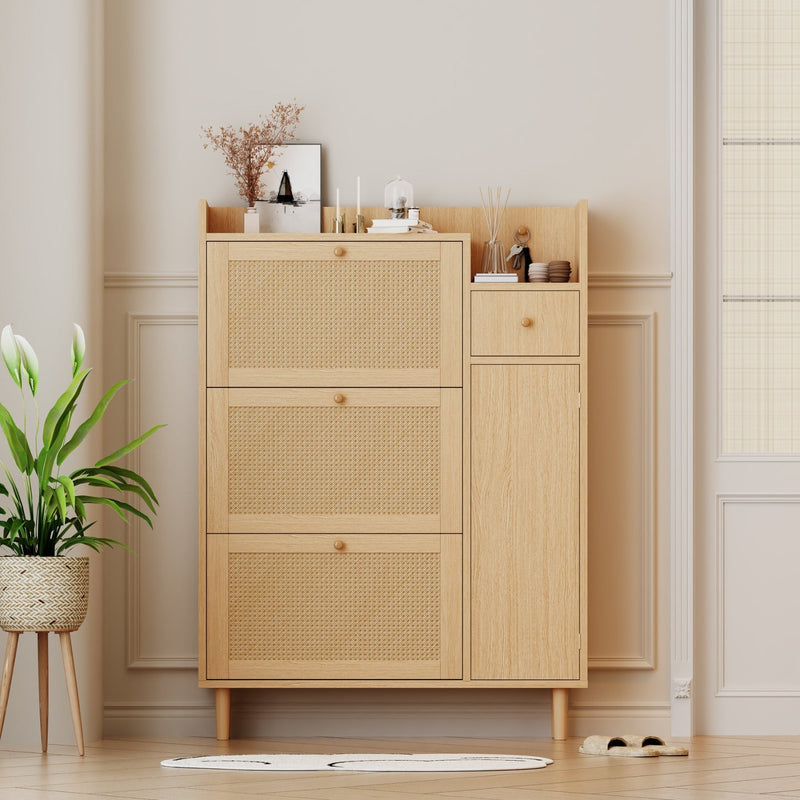 Schuhschrank aus Holzwerkstoff & Rattan, 90 x 125 x 17 cm - YB - WF317731AAP - 8 - Yorbay.de