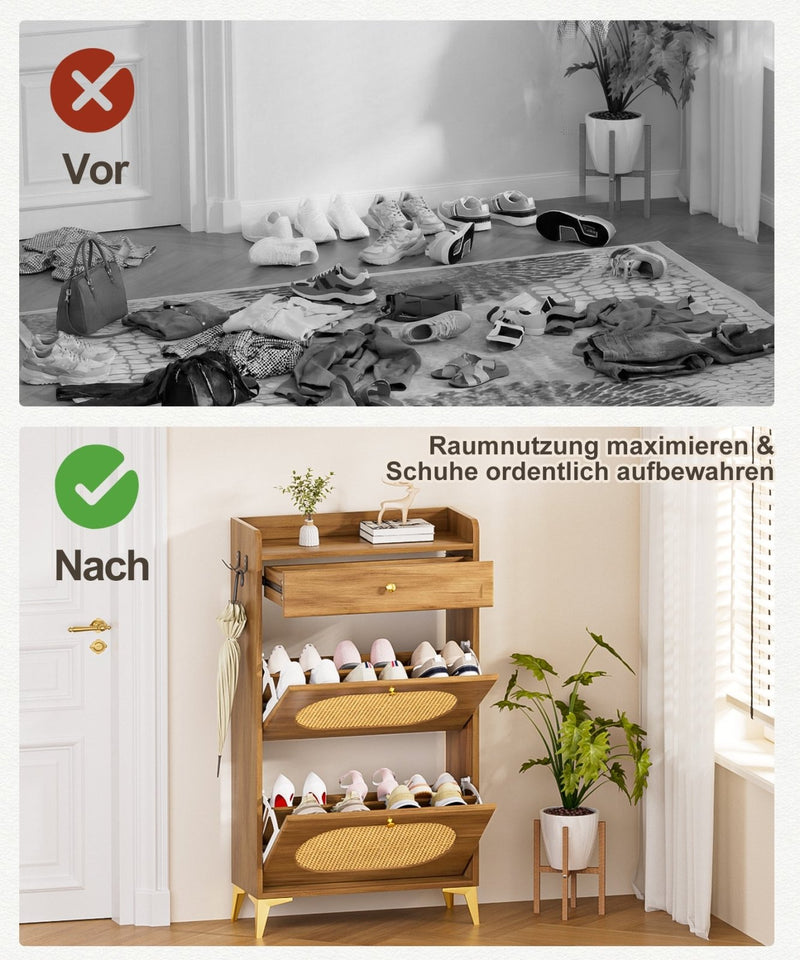 Yorbay Schuhschrank mit 2 Klappen, Schublade und Haken - YW028-D100 - 6 - Yorbay.de