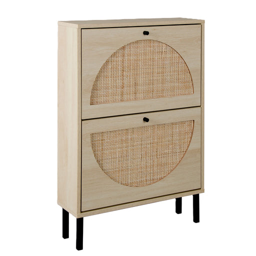 Schuhschrank mit 2 Rattantüren & 2 Ebenen, 87 x 17 x 60 cm - YB - W144163508 - 1 - Yorbay.de