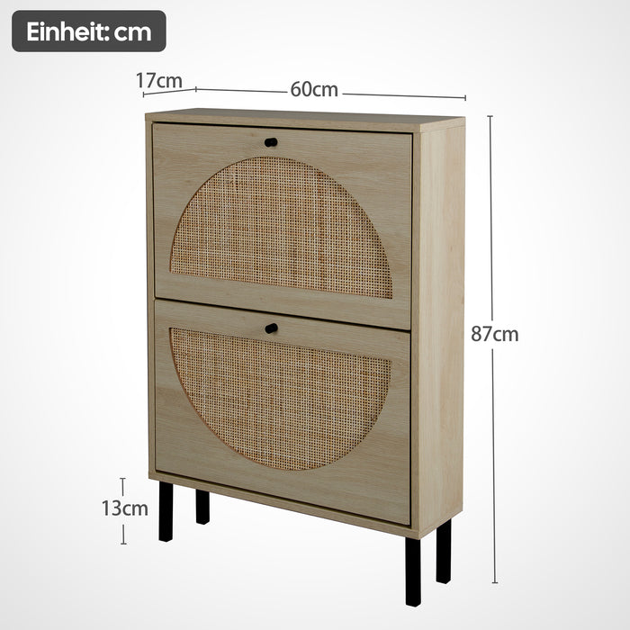 Schuhschrank mit 2 Rattantüren & 2 Ebenen, 87 x 17 x 60 cm - YB - W144163508 - 3 - Yorbay.de