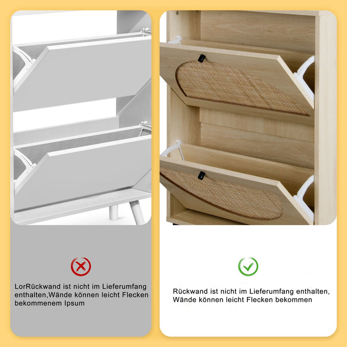 Schuhschrank mit 2 Rattantüren & 2 Ebenen, 87 x 17 x 60 cm - YB - W144163508 - 6 - Yorbay.de