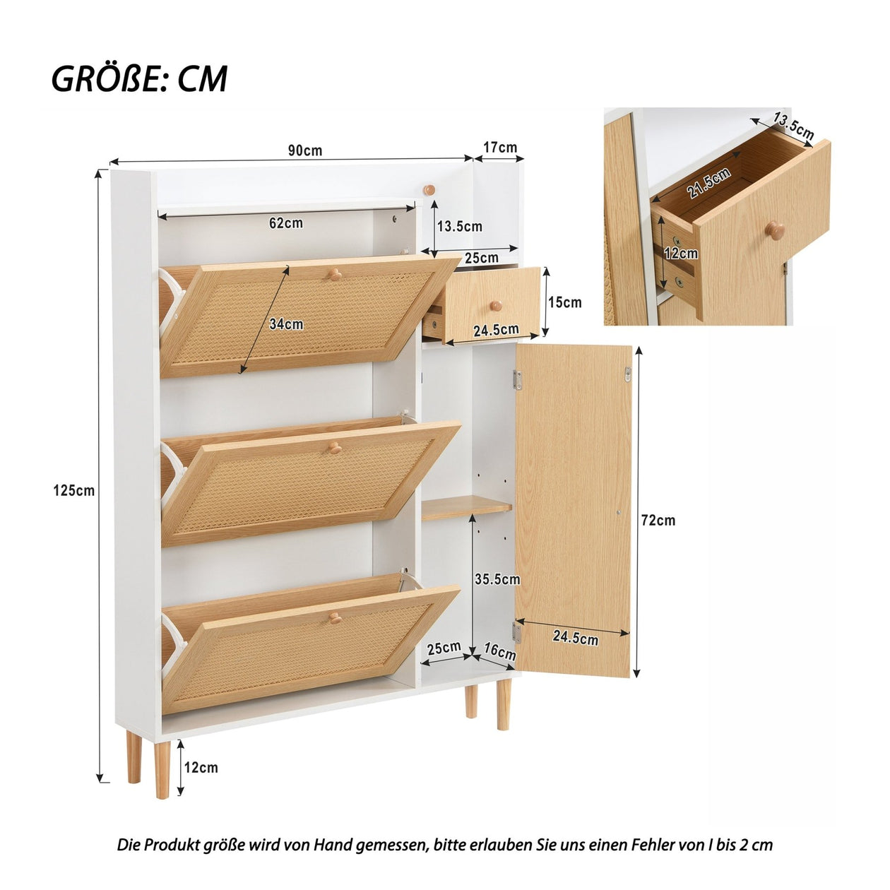 Schuhschrank aus Holzwerkstoff & Rattan, 90 x 125 x 17 cm - YB - WF317731AAW - 12 - Yorbay.de