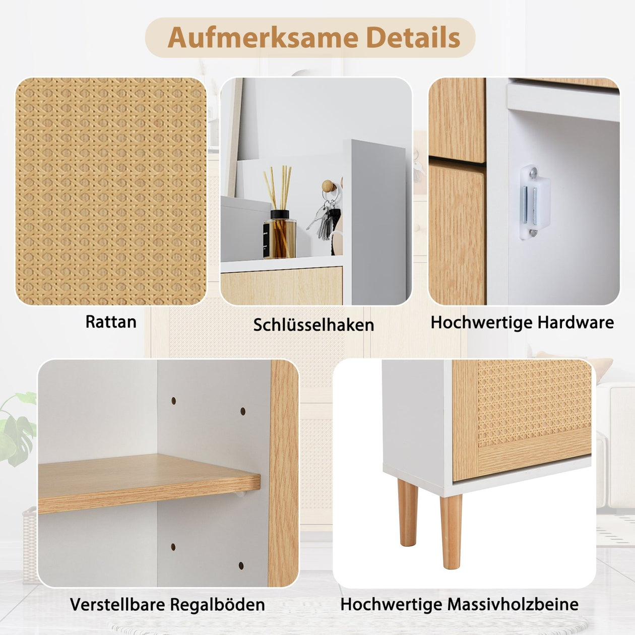 Schuhschrank aus Holzwerkstoff & Rattan, 90 x 125 x 17 cm - YB - WF317731AAW - 14 - Yorbay.de