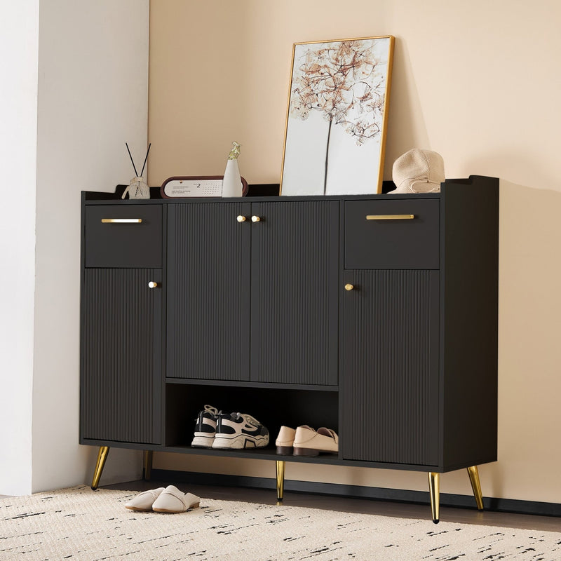 Schuhschrank mit 2 Schubladen und 4 Türen, 130x37x100 cm - YB - N657P21848384S - 10 - Yorbay.de