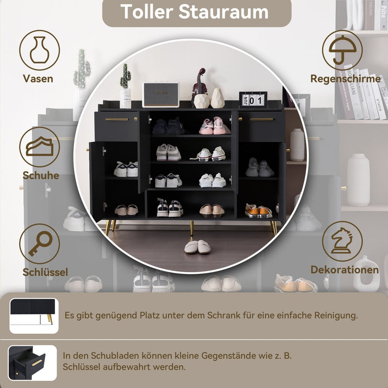 Schuhschrank mit 2 Schubladen und 4 Türen, 130x37x100 cm - YB - N657P21848384S - 14 - Yorbay.de