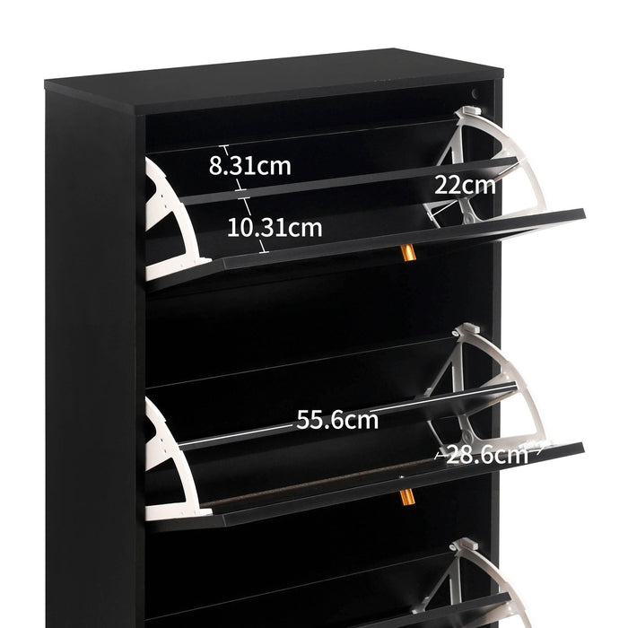 Schuhschrank mit 3 Ebenen & Streifendesign, 60 x 24 x 121 cm - YB - W1441P269073 - 13 - Yorbay.de