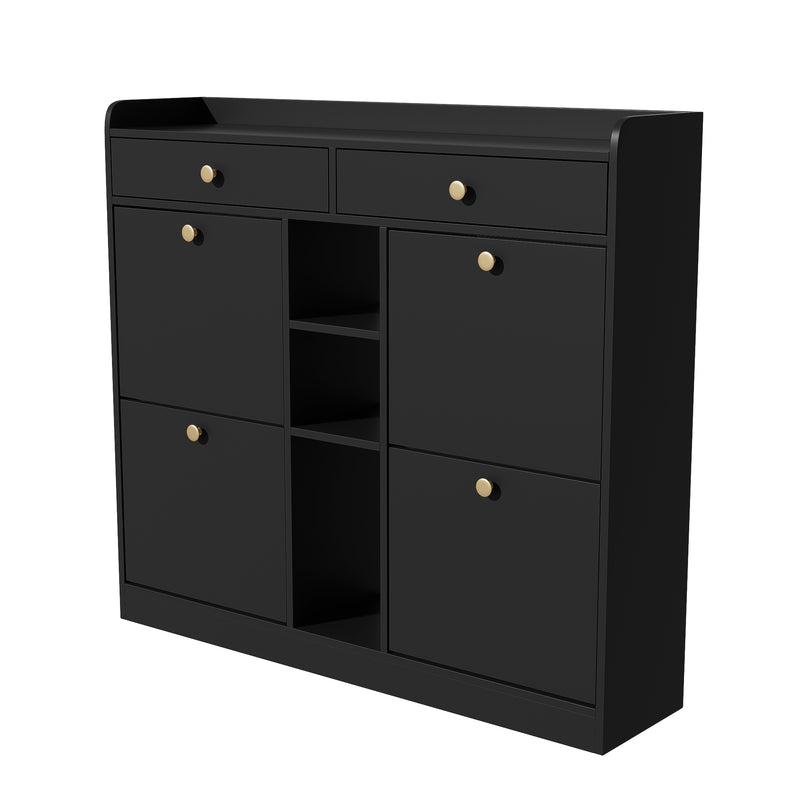 Schuhschrank mit 4 Klapptüren, 2 Schubladen und 3 offenen Fächern - YB - WF253010011S - 7 - Yorbay.de