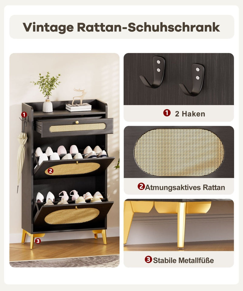 Yorbay Schuhschrank mit 2 Klappfächern & Schublade, 110,5 × 60 × 24 cm - YW002-D080 - 21 - Yorbay.de