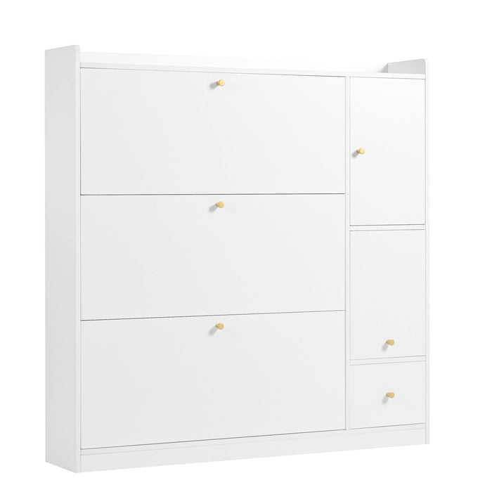Schuhschrank mit 3 Klappen & Sitzbank, 119 x 24 x 122 cm - YB - N657P24674142W - 1 - Yorbay.de