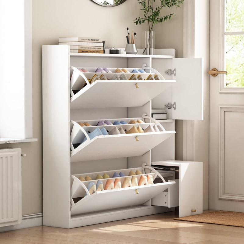 Schuhschrank mit 3 Klappen & Sitzbank, 119 x 24 x 122 cm - YB - N657P24674142W - 2 - Yorbay.de