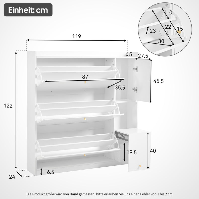 Schuhschrank mit 3 Klappen & Sitzbank, 119 x 24 x 122 cm - YB - N657P24674142W - 3 - Yorbay.de