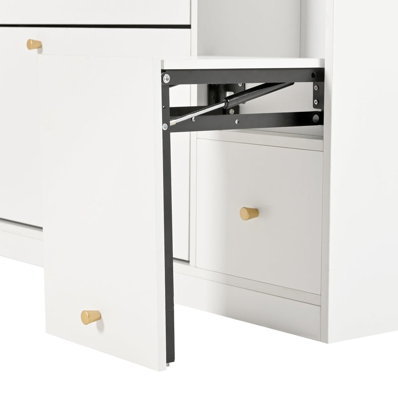 Schuhschrank mit 3 Klappen & Sitzbank, 119 x 24 x 122 cm - YB - N657P24674142W - 6 - Yorbay.de