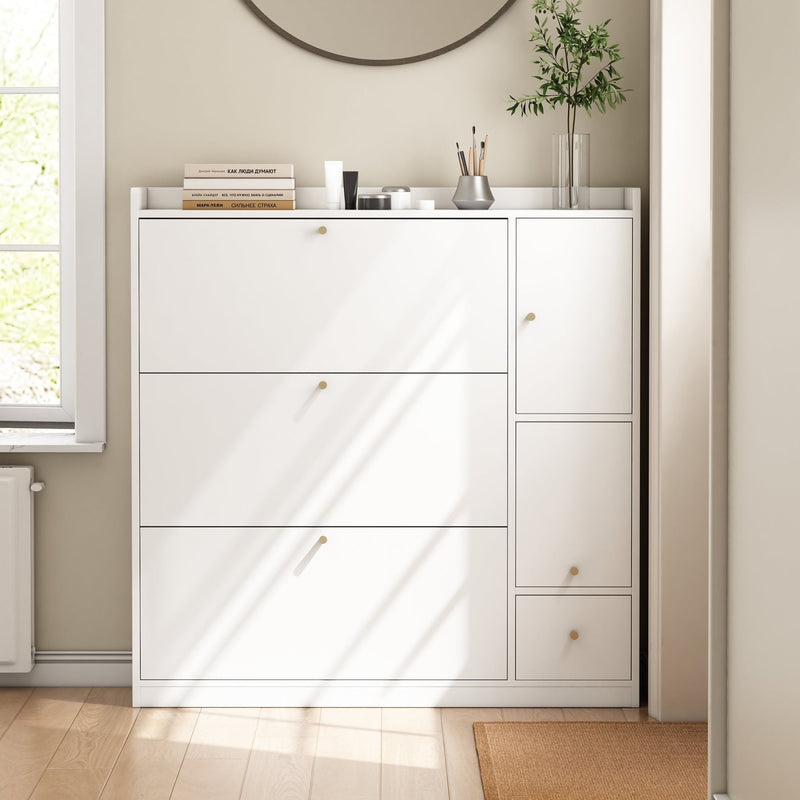 Schuhschrank mit 3 Klappen & Sitzbank, 119 x 24 x 122 cm - YB - N657P24674142W - 8 - Yorbay.de