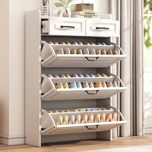 Schuhschrank mit drehbaren Klappen & 2 Schubladen, 80 x 23,5 x 120 cm - YB - RN3190867AAW - 2 - Yorbay.de