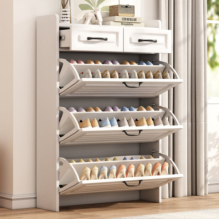 Schuhschrank mit drehbaren Klappen & 2 Schubladen, 80 x 23,5 x 120 cm - YB - RN3190867AAW - 2 - Yorbay.de