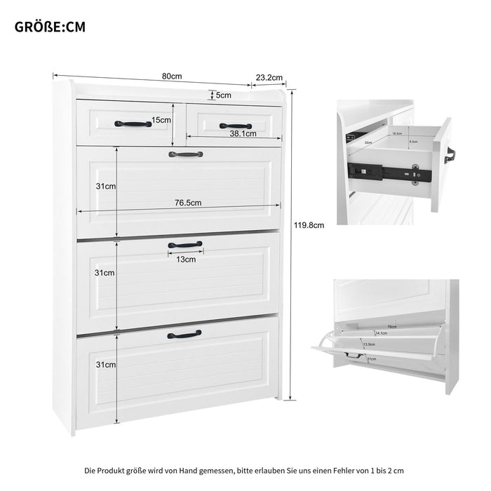 Schuhschrank mit drehbaren Klappen & 2 Schubladen, 80 x 23,5 x 120 cm - YB - RN3190867AAW - 3 - Yorbay.de