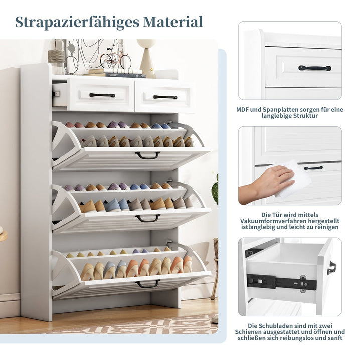 Schuhschrank mit drehbaren Klappen & 2 Schubladen, 80 x 23,5 x 120 cm - YB - RN3190867AAW - 4 - Yorbay.de