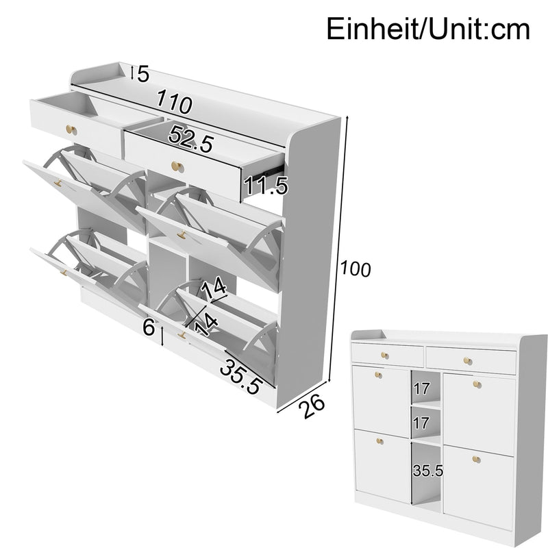 Schuhschrank mit 4 Klapptüren, 2 Schubladen und 3 offenen Fächern - YB - WF253010011W - 3 - Yorbay.de