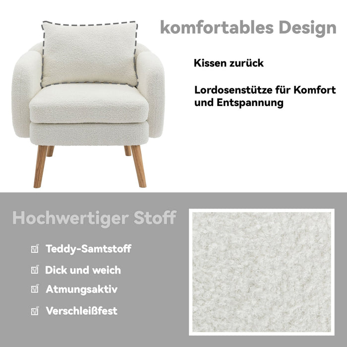 Teddy - Samt Sessel mit extra dickem Kissen, weicher Stoff, Massivholz - Beine - YB - WF311370AAW - 24 - Yorbay.de