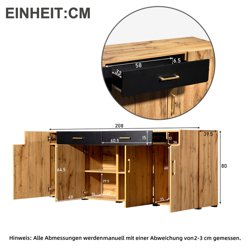 Sideboard mit 4 Türen und 2 Schubladen, 208 x 39.5 x 80 cm - YB - 297821827828EAA - 31 - Yorbay.de