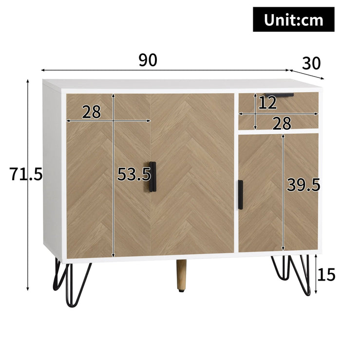 Sideboard in Weiß & Holzoptik mit Schublade und verstellbaren Einlegeböden - YB - N621P198303W - 3 - Yorbay.de