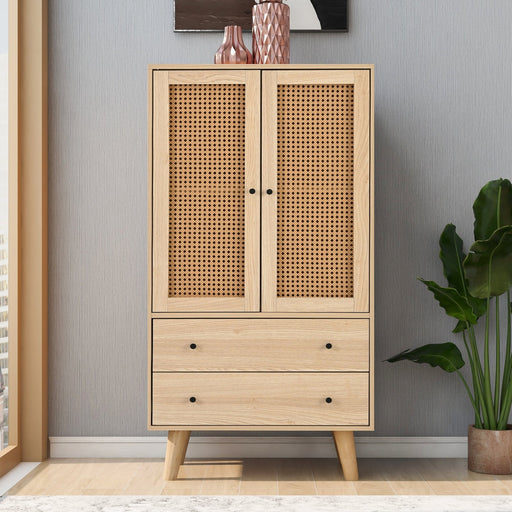 Sideboard mit Türen und Schubladen, Rattan - Design, 60 x 120 x 40 cm - YB - WF301867OAA - 2 - Yorbay.de