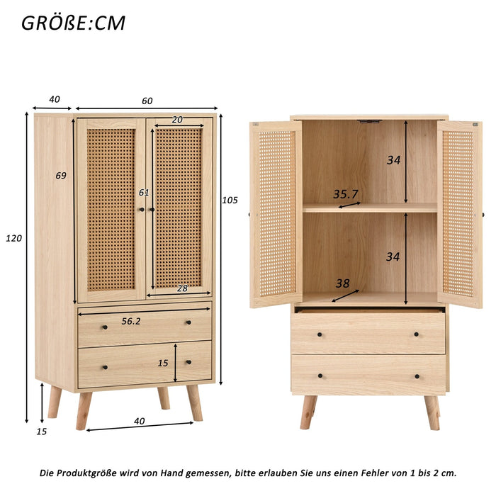 Sideboard mit Türen und Schubladen, Rattan - Design, 60 x 120 x 40 cm - YB - WF301867OAA - 3 - Yorbay.de