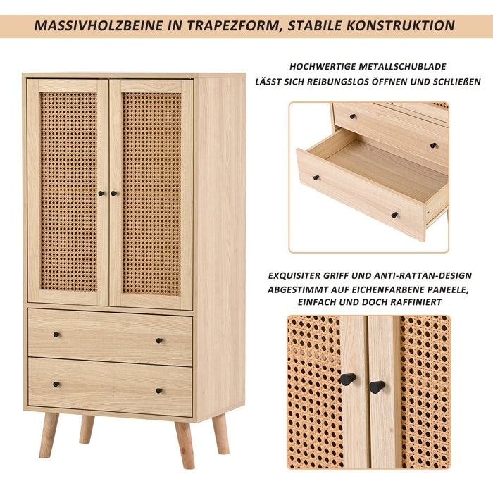 Sideboard mit Türen und Schubladen, Rattan - Design, 60 x 120 x 40 cm - YB - WF301867OAA - 4 - Yorbay.de