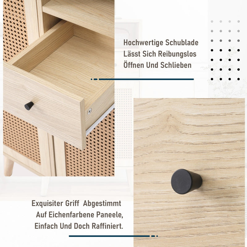 Sideboard in Holzoptik mit Rattantüren und Schublade, 60x40x101 cm - YB - WF316160OAA - 4 - Yorbay.de