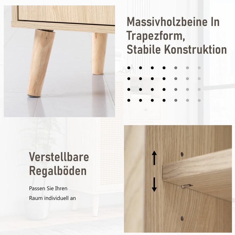 Sideboard in Holzoptik mit Rattantüren und Schublade, 60x40x101 cm - YB - WF316160OAA - 6 - Yorbay.de