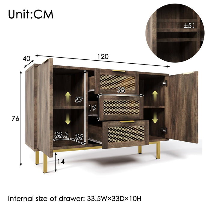 Sideboard mit 3 Schubladen und 2 Türen, 120 x 40 x 76 cm - YB - AB20577475D - 3 - Yorbay.de