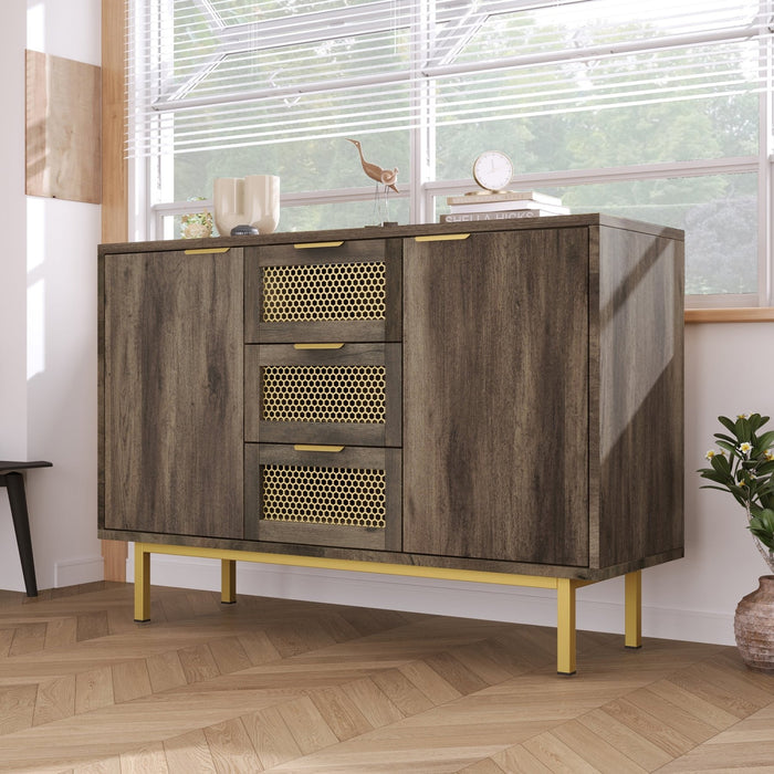 Sideboard mit 3 Schubladen und 2 Türen, 120 x 40 x 76 cm - YB - AB20577475D - 9 - Yorbay.de