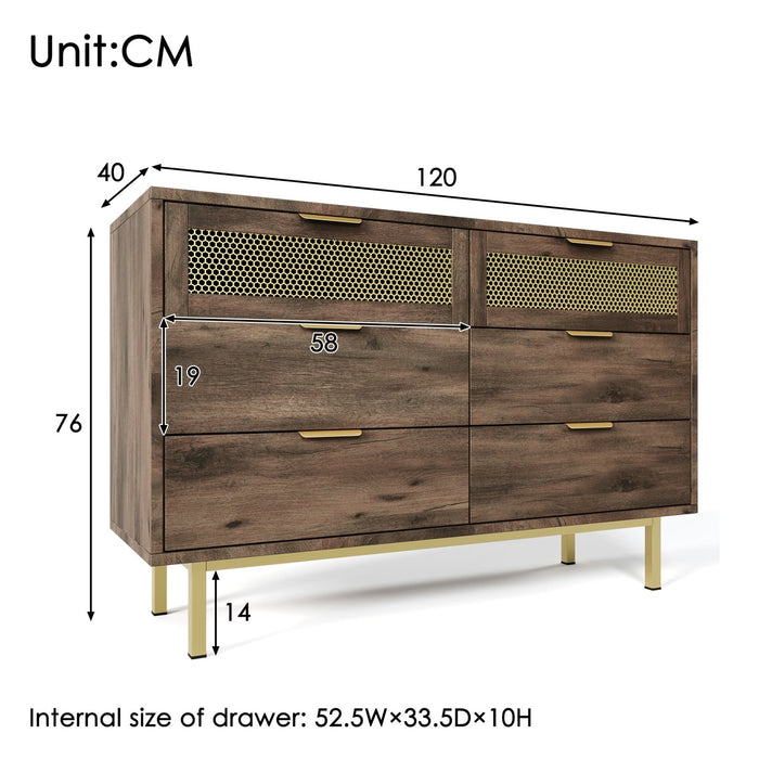 Sideboard - Kommode mit 6 Schubladen, 120 x 40 x 76 cm - YB - AB20577677D - 3 - Yorbay.de