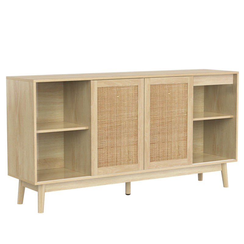 Sideboard mit Rattan - Schiebetüren und 2 Schubladen, 155 x 38 x 80 cm - YB - WF221073074O - 1 - Yorbay.de