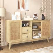 Sideboard mit Rattan - Schiebetüren und 2 Schubladen, 155 x 38 x 80 cm - YB - WF221073074O - 2 - Yorbay.de