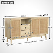 Sideboard mit Rattan - Schiebetüren und 2 Schubladen, 155 x 38 x 80 cm - YB - WF221073074O - 3 - Yorbay.de