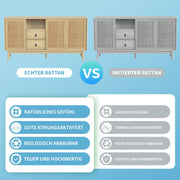 Sideboard mit Rattan - Schiebetüren und 2 Schubladen, 155 x 38 x 80 cm - YB - WF221073074O - 4 - Yorbay.de