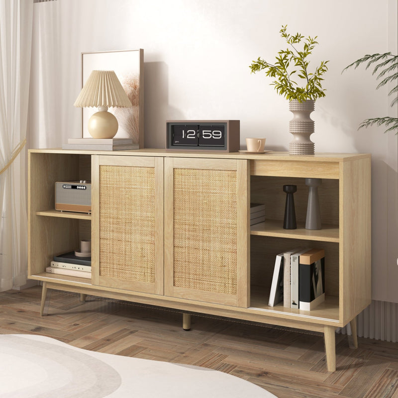 Sideboard mit Rattan - Schiebetüren und 2 Schubladen, 155 x 38 x 80 cm - YB - WF221073074O - 6 - Yorbay.de